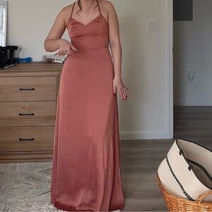 Azazie Elegant Rust Halter Maxi Dress
